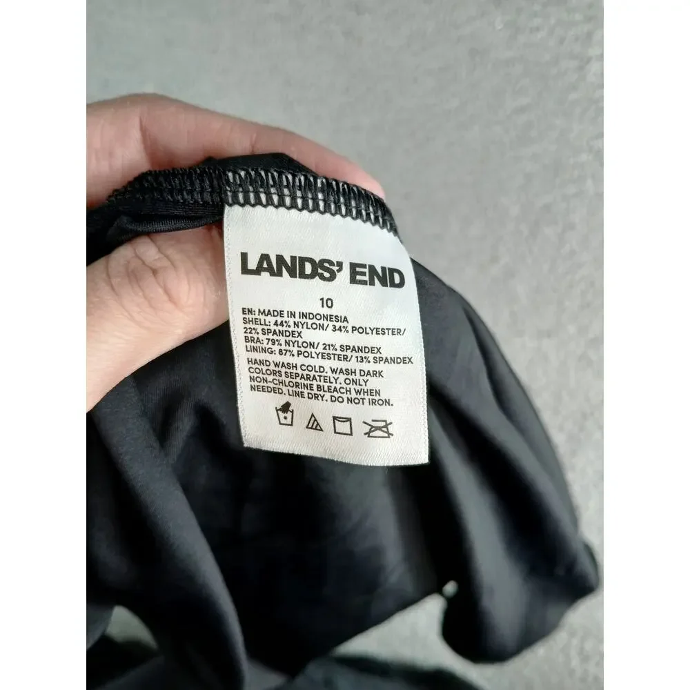 Lands End Swim Shirt Womens 10 Black Tankini Padded Tie Back Racerback NWT